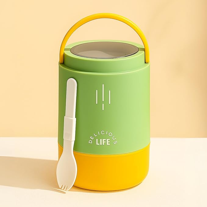 YELONA Insulated Lunch Box | 3-Tier Stainless Steel Food Jar with Built-in Cutlery